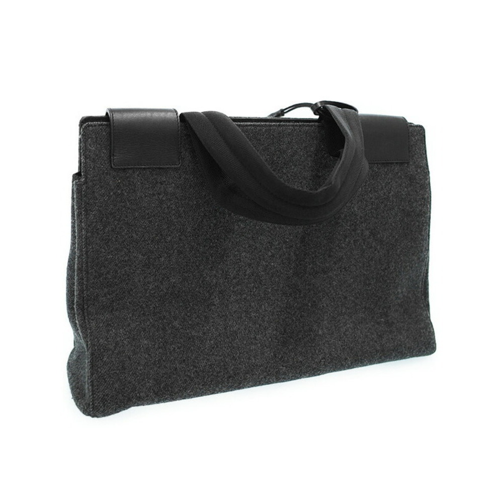 Prada Gray Wool Felt Leather Handbag Tote Bag Black - Picture 2 of 9